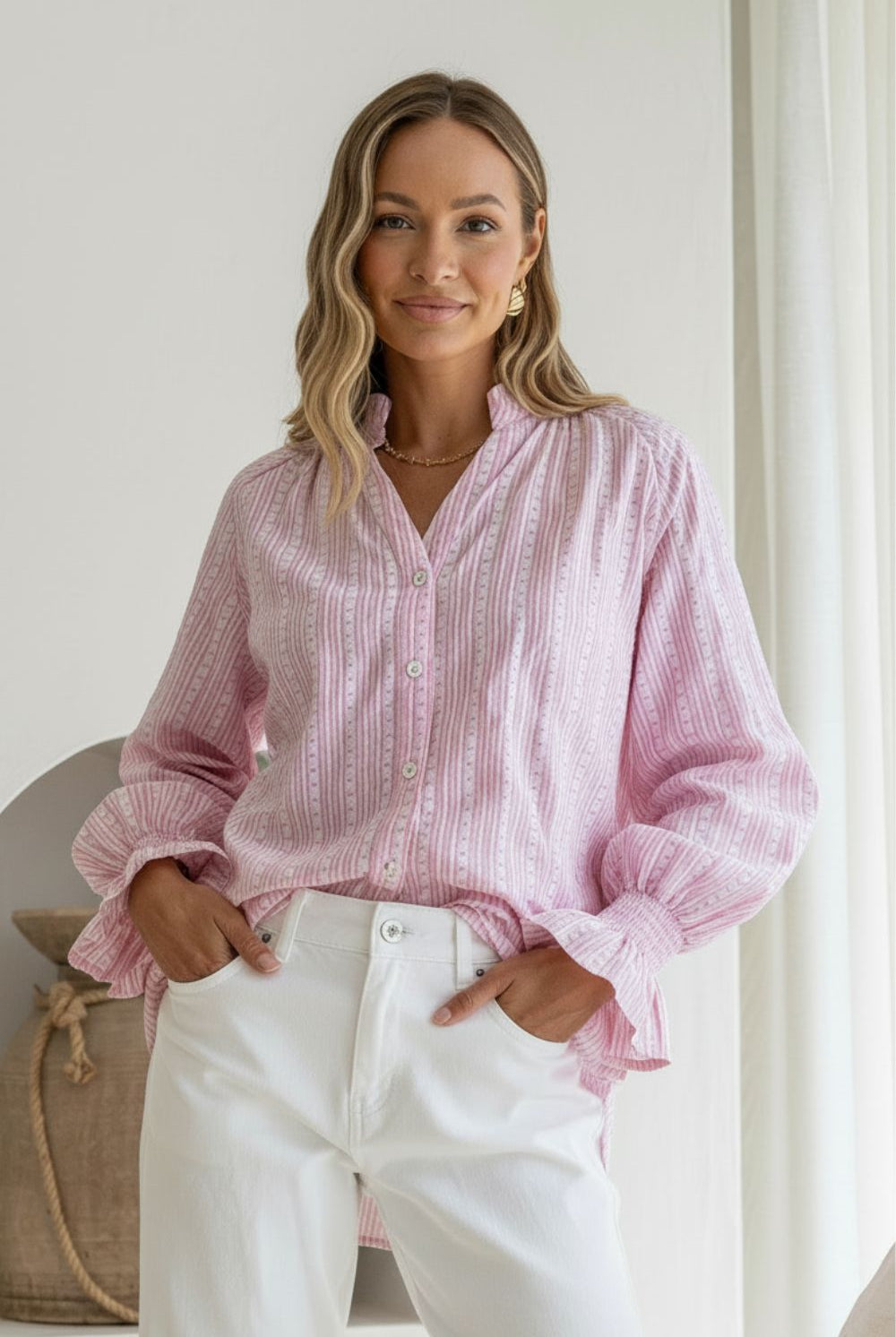 Fashion Curated - Sorrento Stripe Blouse | Pink/White - Blouse - Silvermaple Boutique