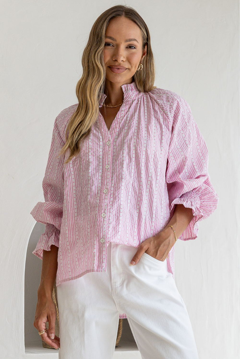Fashion Curated - Sorrento Stripe Blouse | Pink/White - Blouse - Silvermaple Boutique