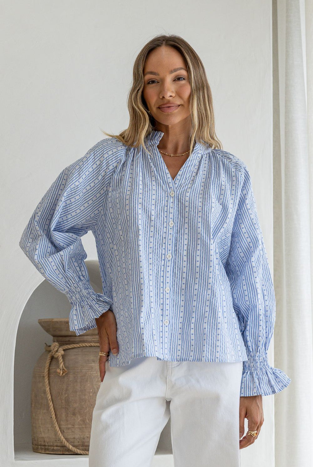 Fashion Curated - Sorrento Stripe Blouse | Powder Blue/White - Blouse - Silvermaple Boutique