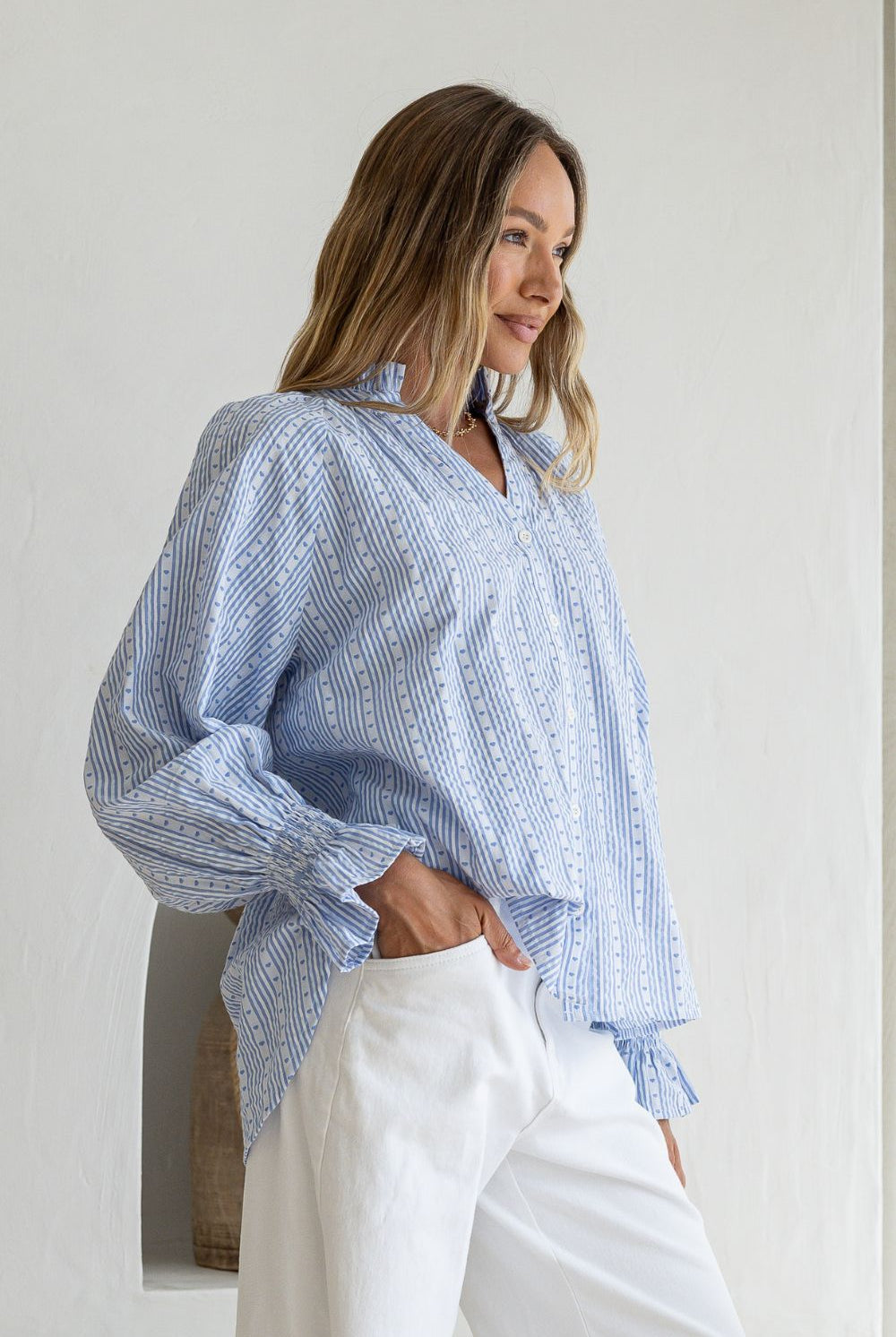 Fashion Curated - Sorrento Stripe Blouse | Powder Blue/White - Blouse - Silvermaple Boutique