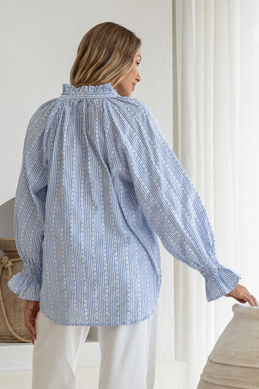 Fashion Curated - Sorrento Stripe Blouse | Powder Blue/White - Blouse - Silvermaple Boutique