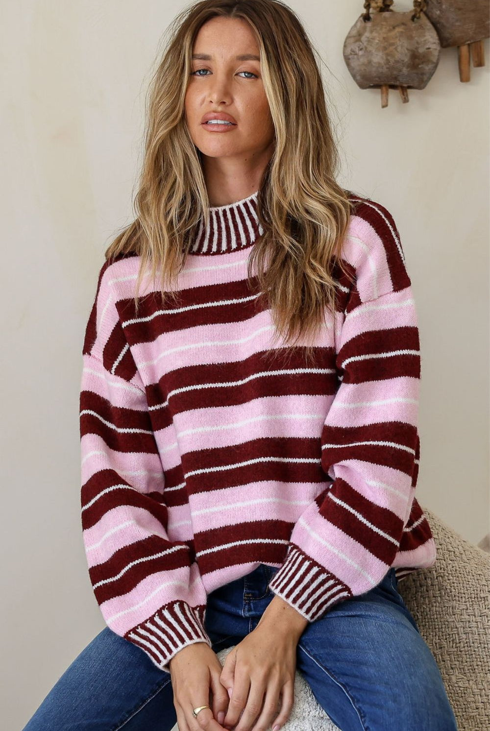 Fashion Curated - Stanford Multi Stripe Knit | Pink/Wine - Knitwear - Silvermaple Boutique