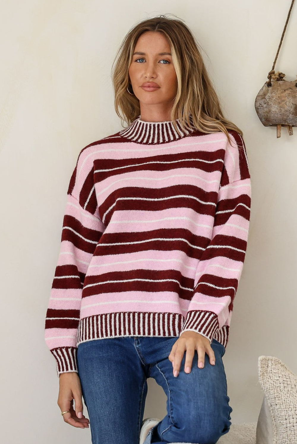 Fashion Curated - Stanford Multi Stripe Knit | Pink/Wine - Knitwear - Silvermaple Boutique