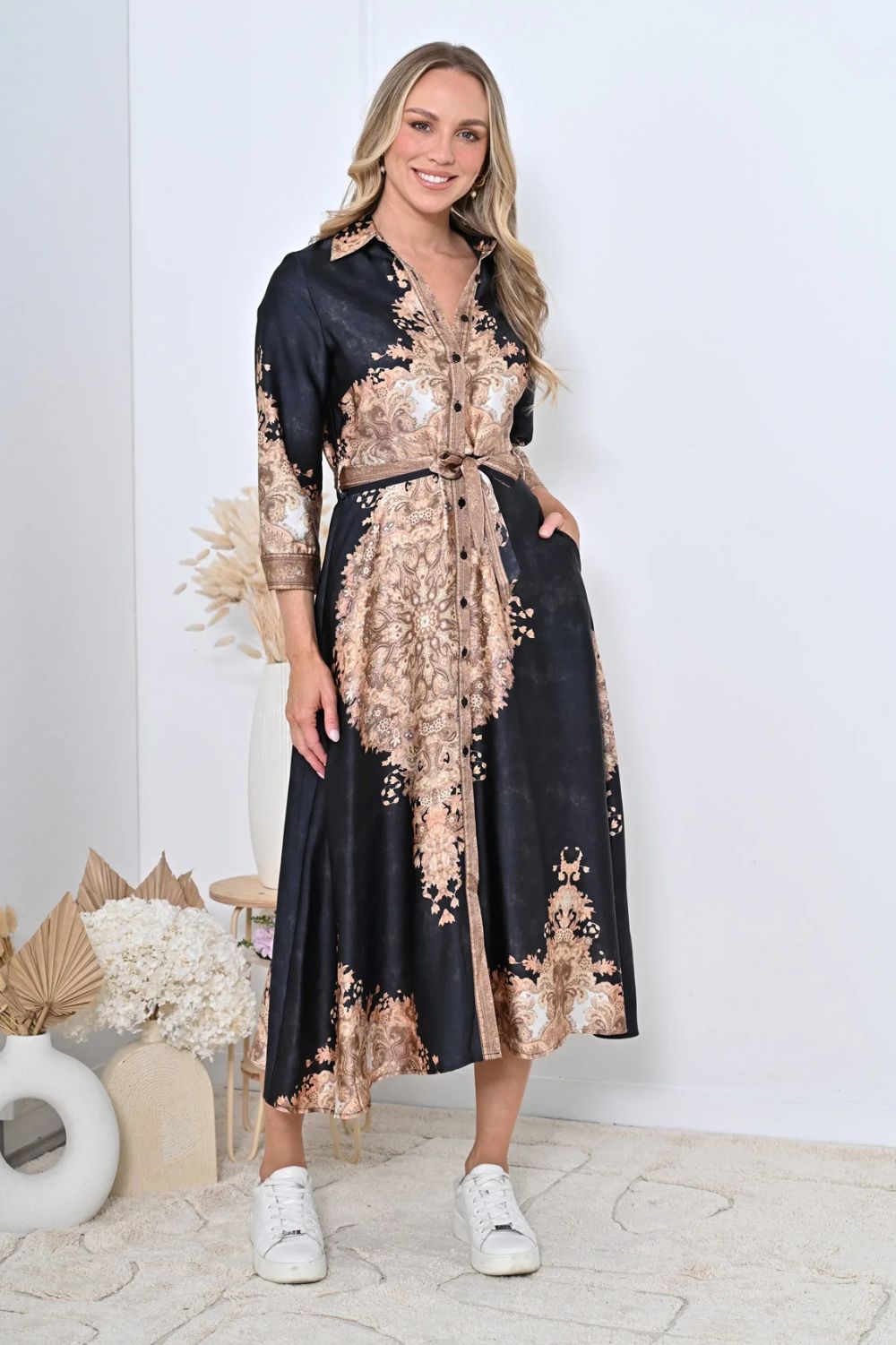 Fashion Express - Baroque Shirt Dress | Black - Dress - Silvermaple Boutique