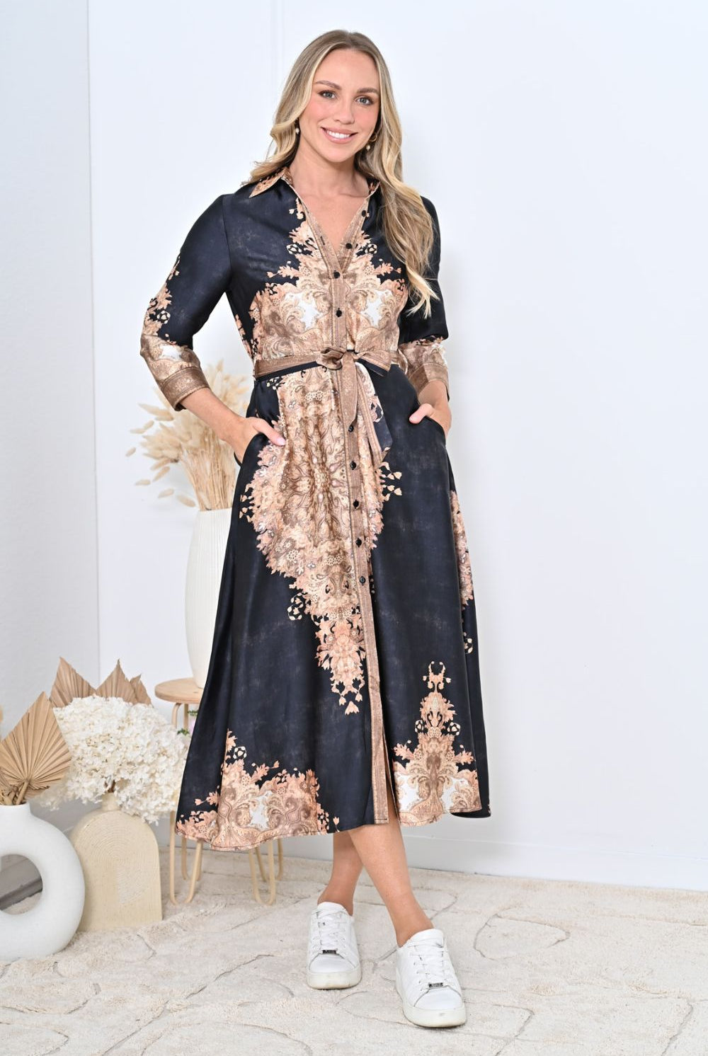 Fashion Express - Baroque Shirt Dress | Black - Dress - Silvermaple Boutique