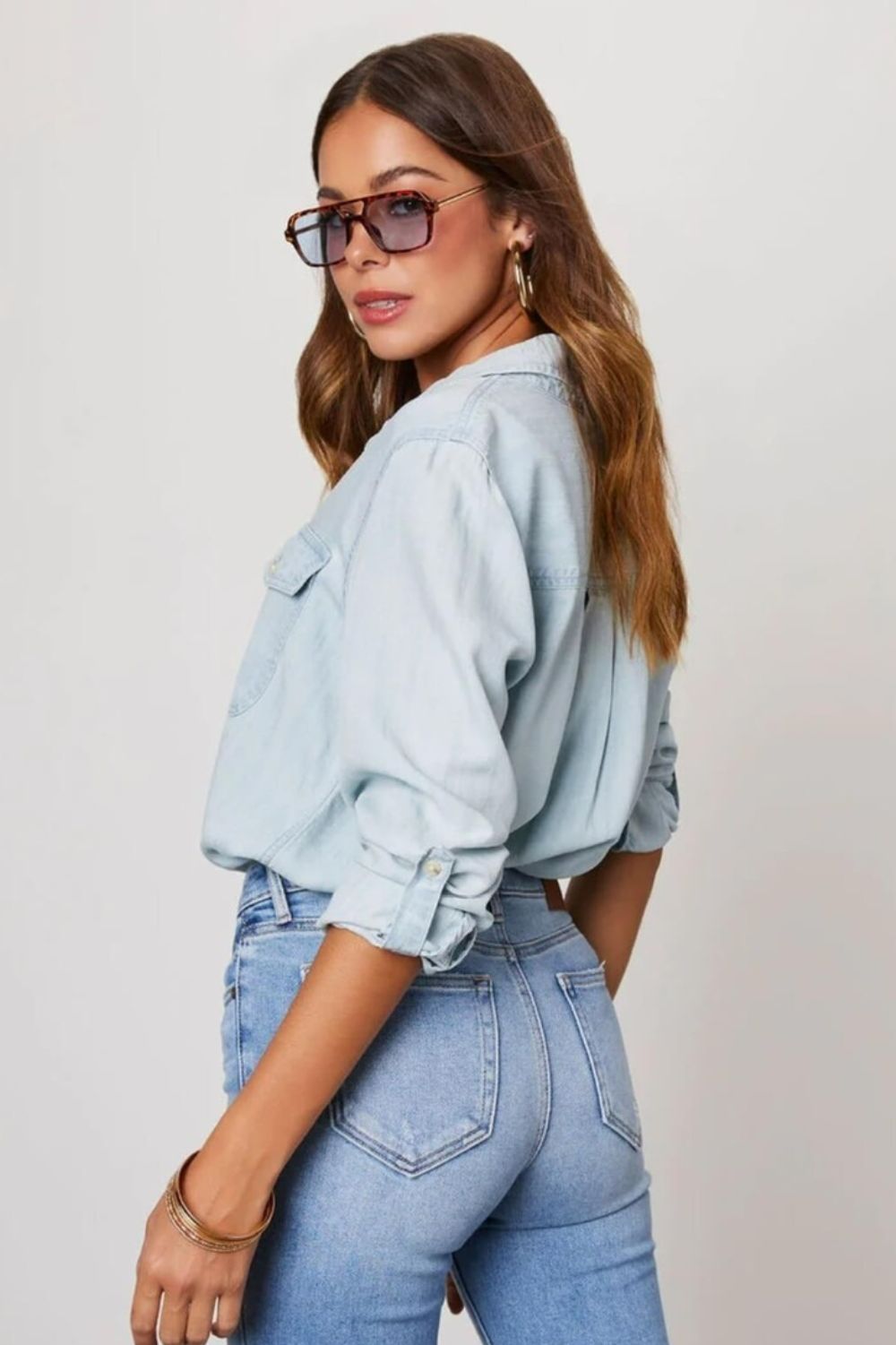 Fashion Express - Chambray Button Shirt | Light Wash Blue - Shirt - Silvermaple Boutique