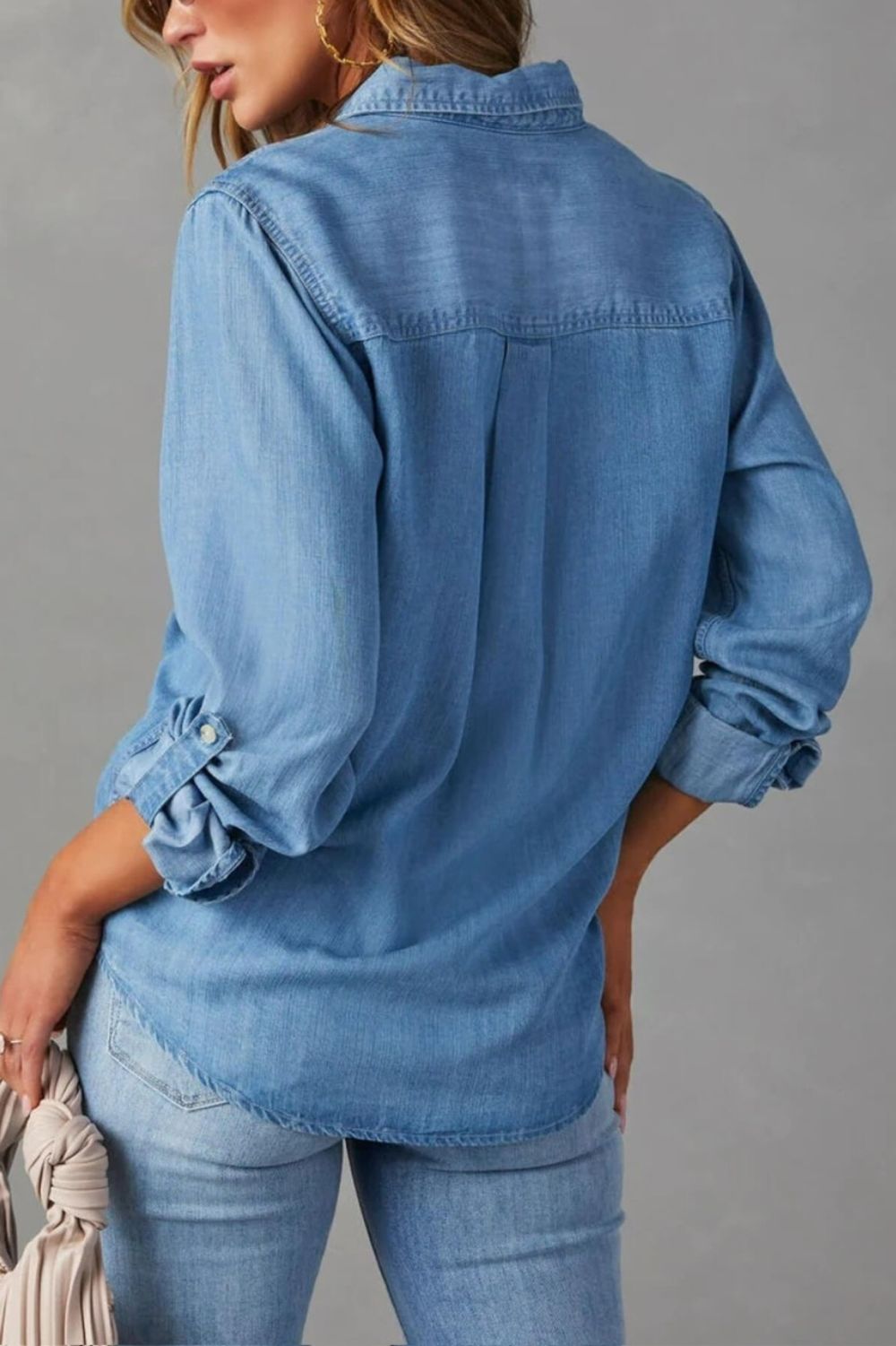 Fashion Express - Chambray Button Shirt | Mid Wash Blue - Shirt - Silvermaple Boutique