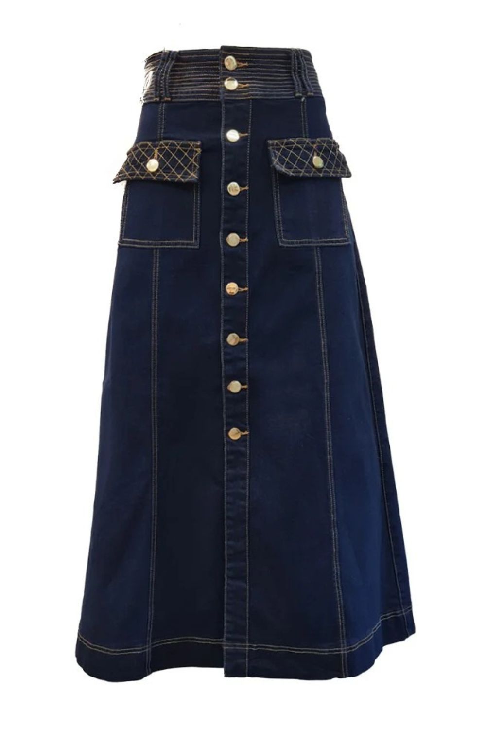 Fashion Express - Midi Button Detail Denim Skirt | Dark Indigo - Skirt - Silvermaple Boutique