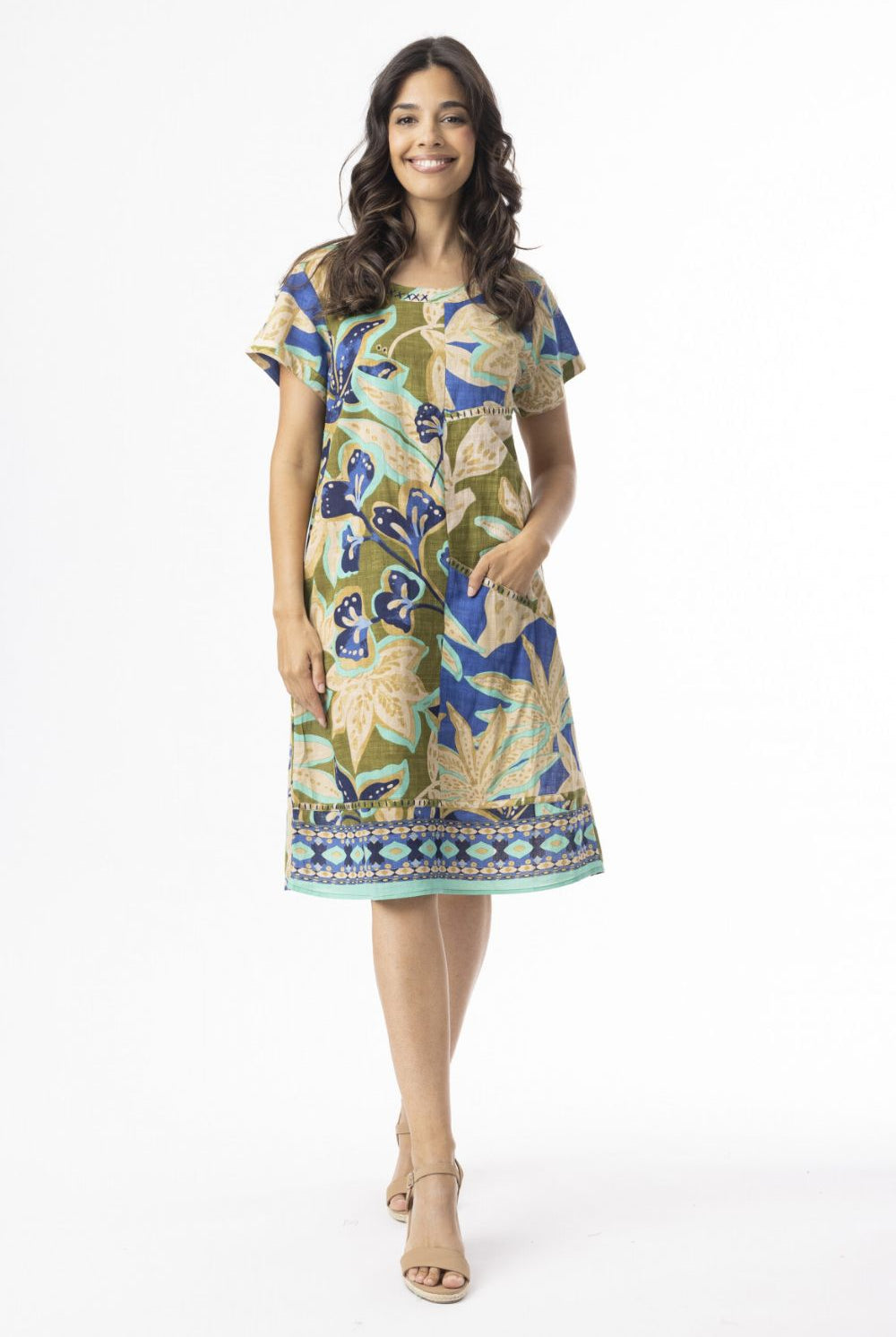 Fashion Express - Playa Brava Patch Dress | Khaki Floral - Dress - Silvermaple Boutique