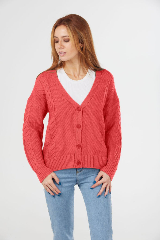 Moss Stitch Cropped Cardigan | Red _ Silvermaple Boutique