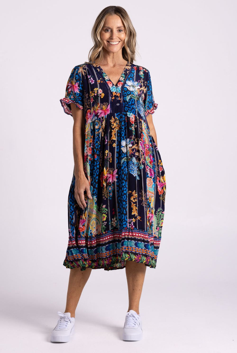 Silvermaple Collection - Fiona V-Neck Dress | Royal Rainforest - Dress - Silvermaple Boutique