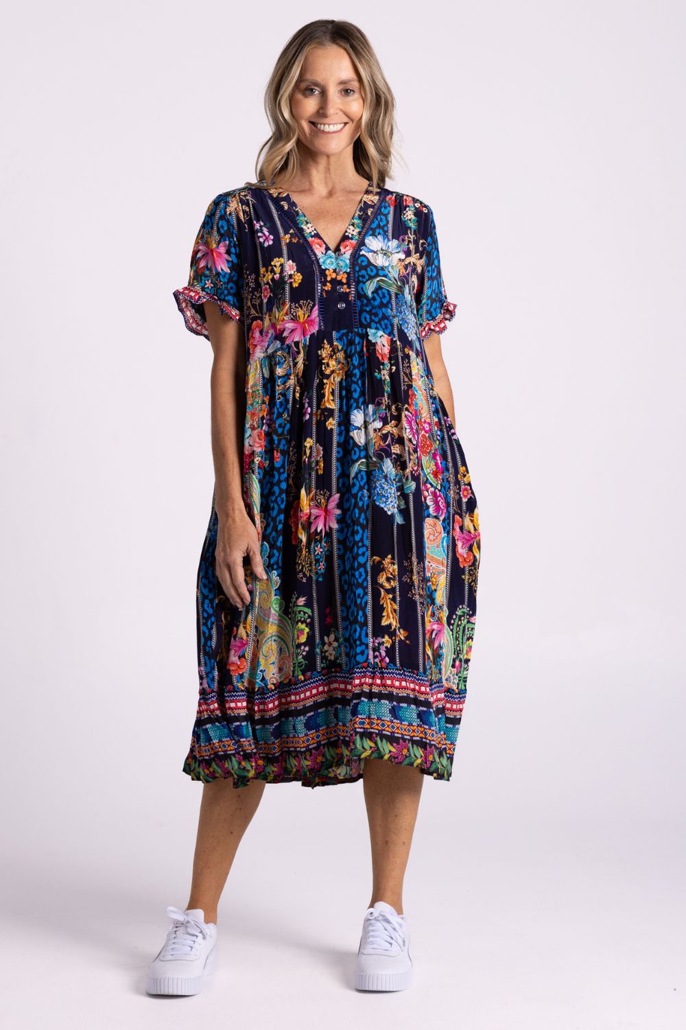 Silvermaple Collection - Fiona V-Neck Dress | Royal Rainforest - Dress - Silvermaple Boutique