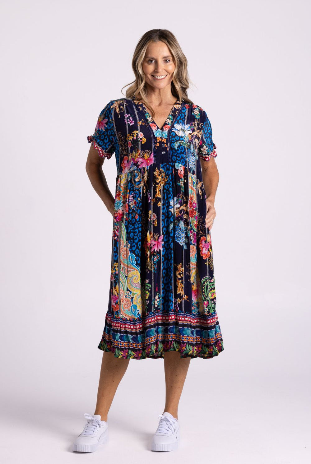 Silvermaple Collection - Fiona V-Neck Dress | Royal Rainforest - Dress - Silvermaple Boutique