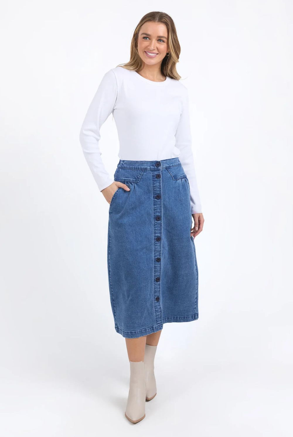 Foxwood - Amanda Midi Skirt | Mid Blue - Skirt - Silvermaple Boutique