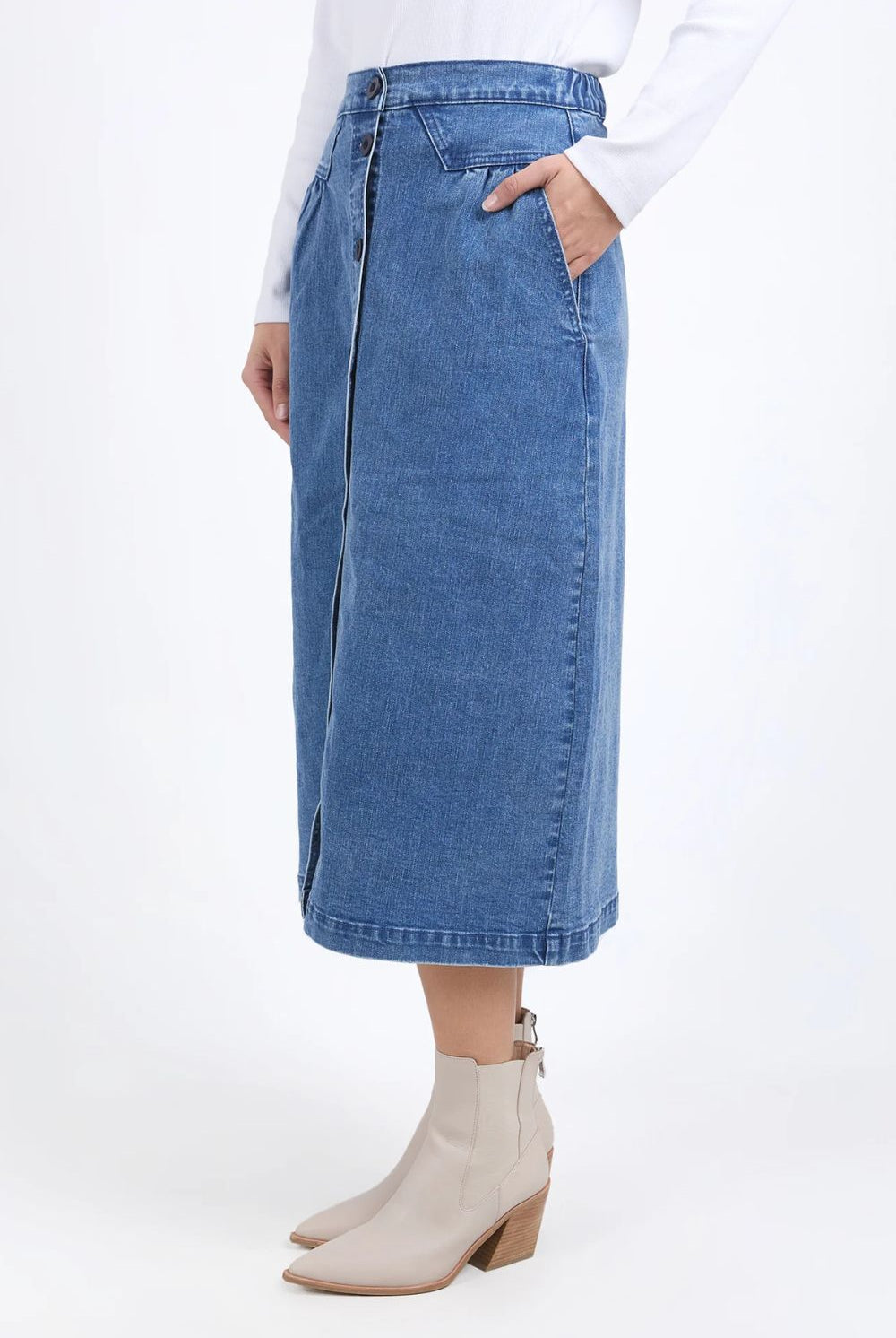 Foxwood - Amanda Midi Skirt | Mid Blue - Skirt - Silvermaple Boutique