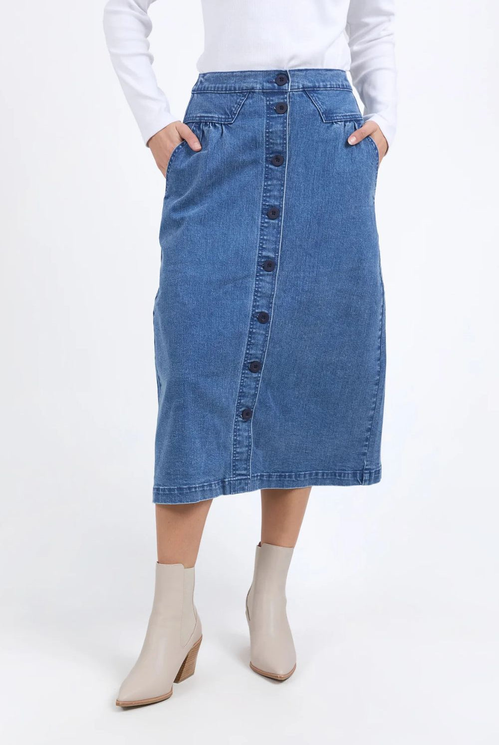 Foxwood - Amanda Midi Skirt | Mid Blue - Skirt - Silvermaple Boutique