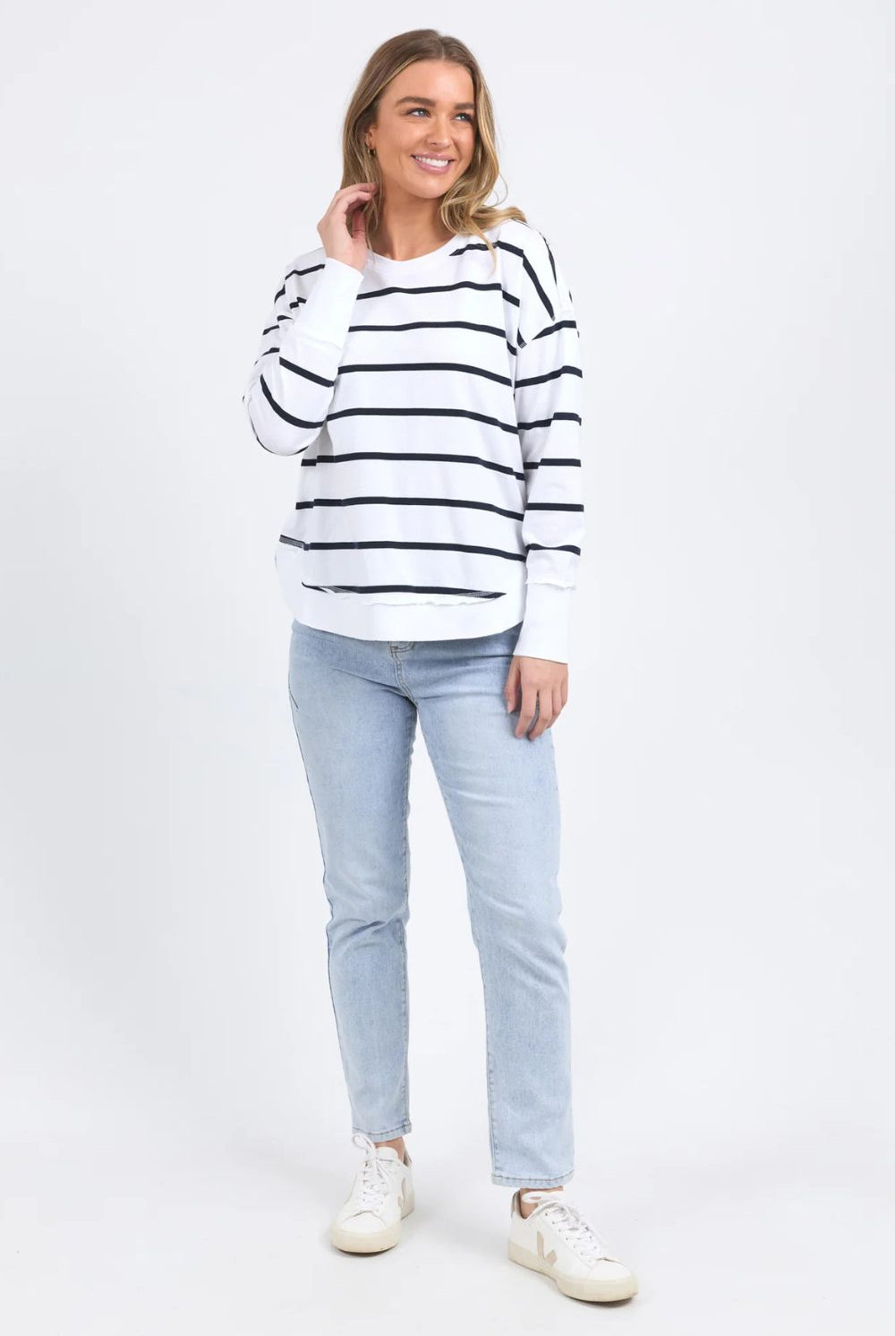 Foxwood - Farrah Stripe Long Sleeve Top | White/Navy Stripe - Top - Silvermaple Boutique