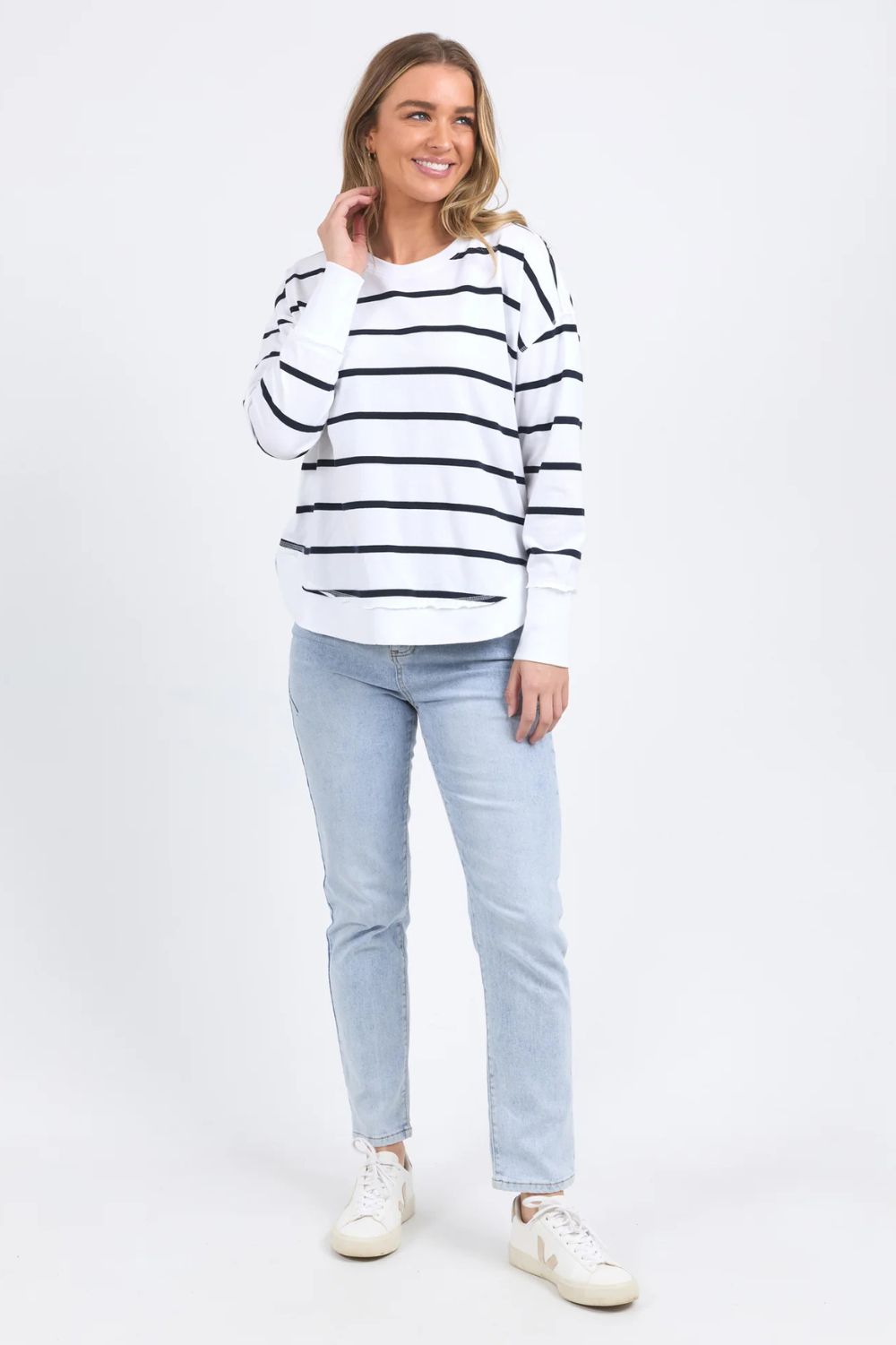 Foxwood - Farrah Stripe Long Sleeve Top | White/Navy Stripe - Top - Silvermaple Boutique