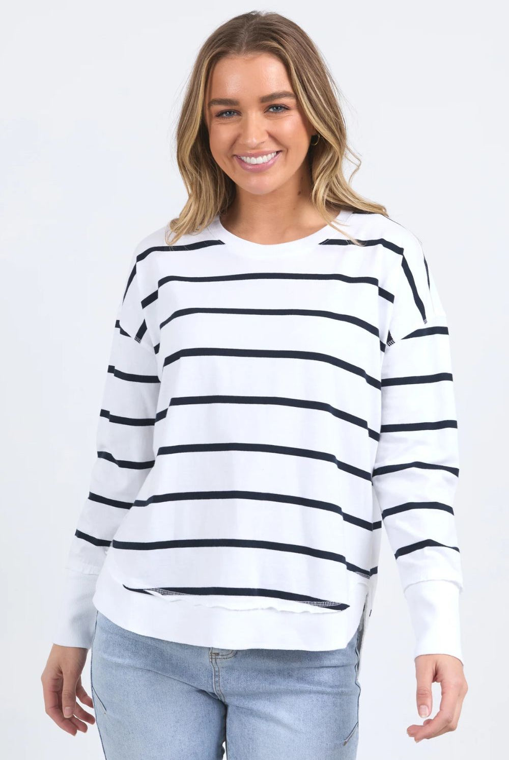 Foxwood - Farrah Stripe Long Sleeve Top | White/Navy Stripe - Top - Silvermaple Boutique