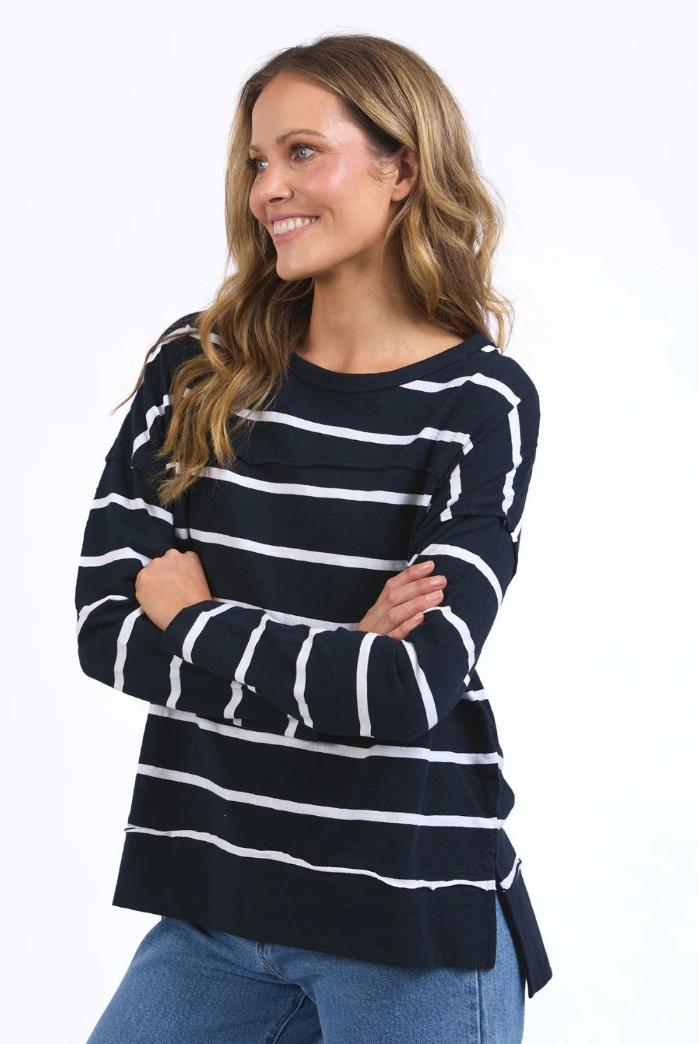 Foxwood - Jayne Stripe Throw On Top | Navy/White Stripe - Top - Silvermaple Boutique