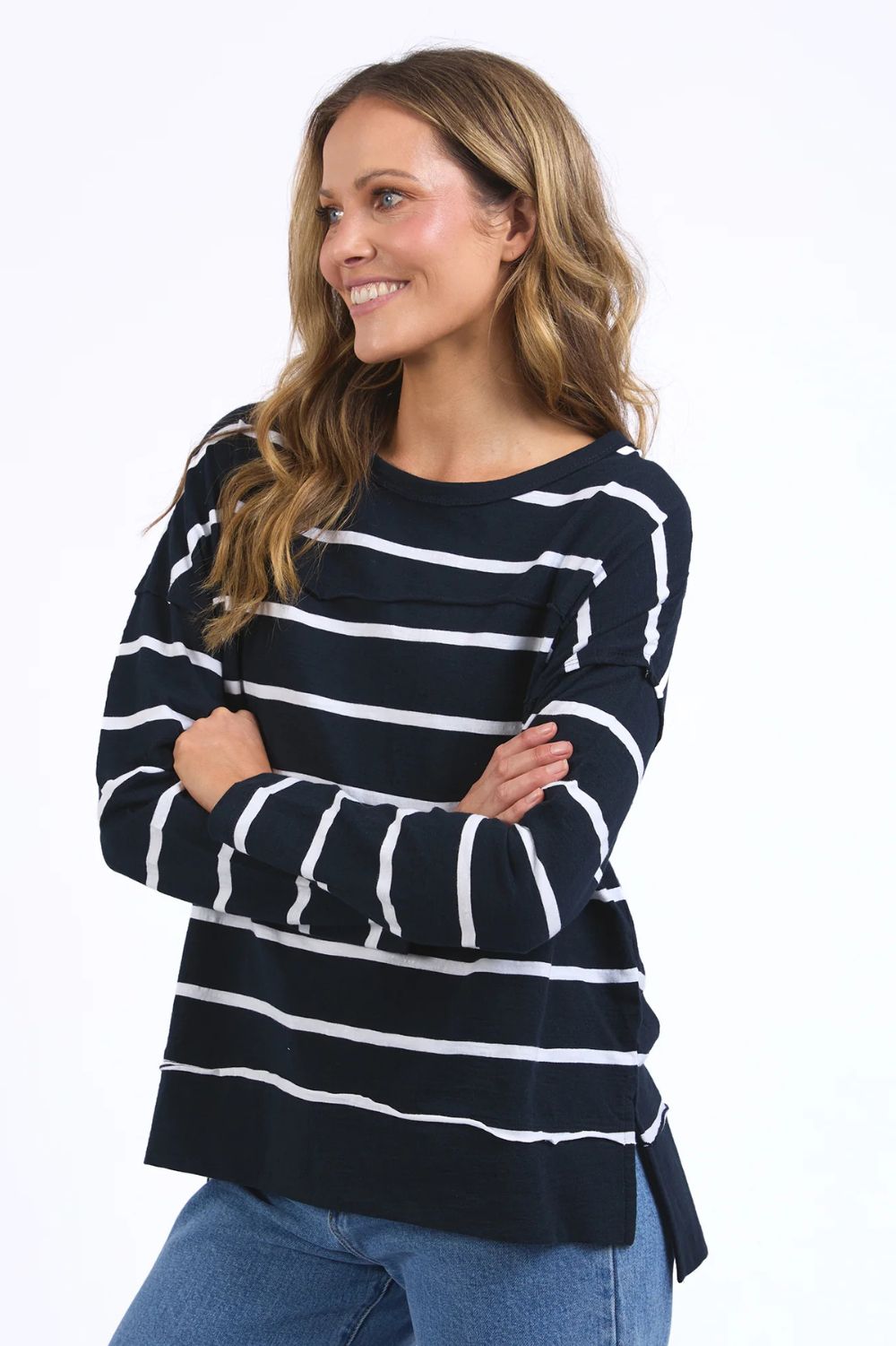 Foxwood - Jayne Stripe Throw On Top | Navy/White Stripe - Top - Silvermaple Boutique
