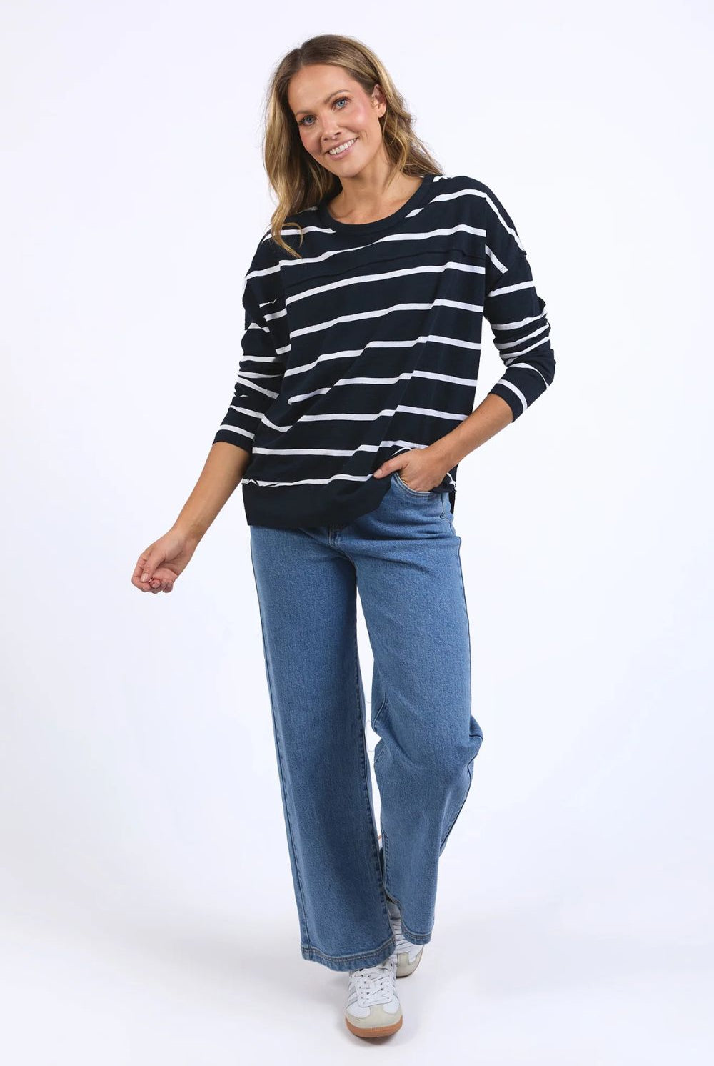 Foxwood - Jayne Stripe Throw On Top | Navy/White Stripe - Top - Silvermaple Boutique