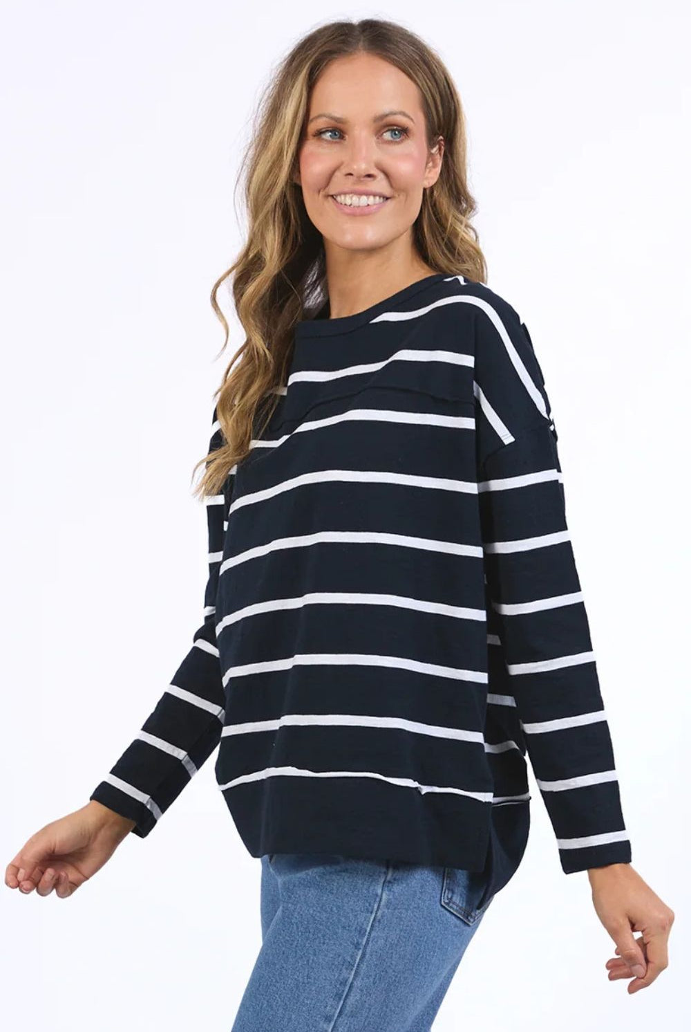 Foxwood - Jayne Stripe Throw On Top | Navy/White Stripe - Top - Silvermaple Boutique