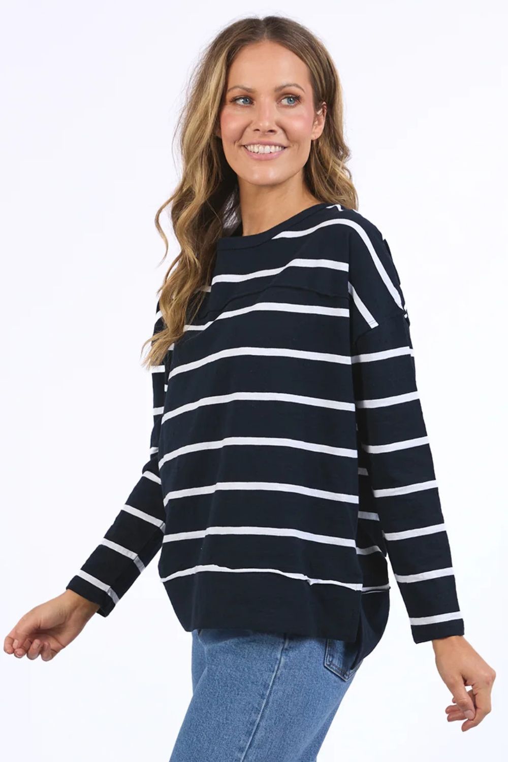 Foxwood - Jayne Stripe Throw On Top | Navy/White Stripe - Top - Silvermaple Boutique