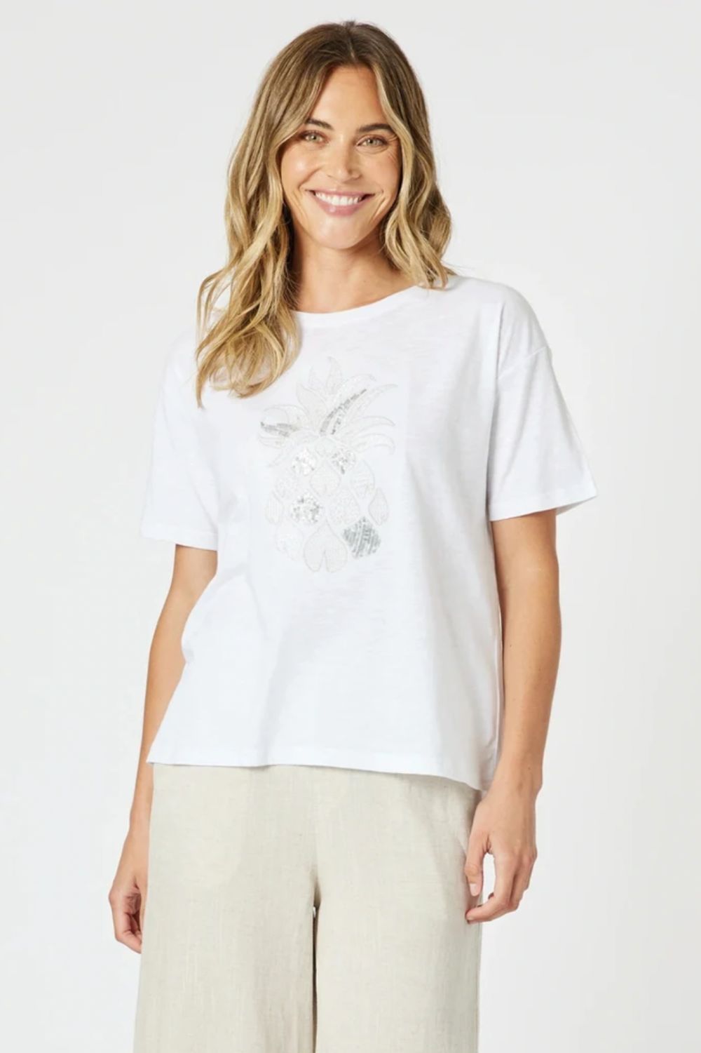 Gordon Smith - Silver Pineapple Tee | White/Silver - T-Shirt - Silvermaple Boutique