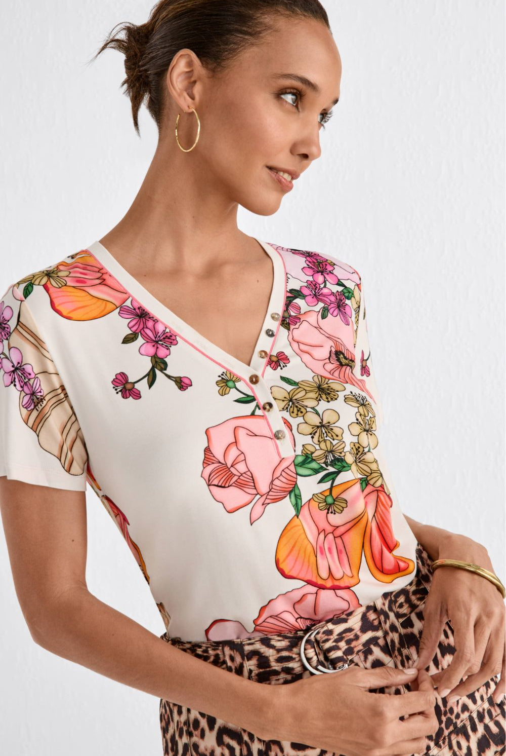 Johnny Was - The Janie Favourite Short Sleeve Henley Tee | Rosabelia - Top - Silvermaple Boutique