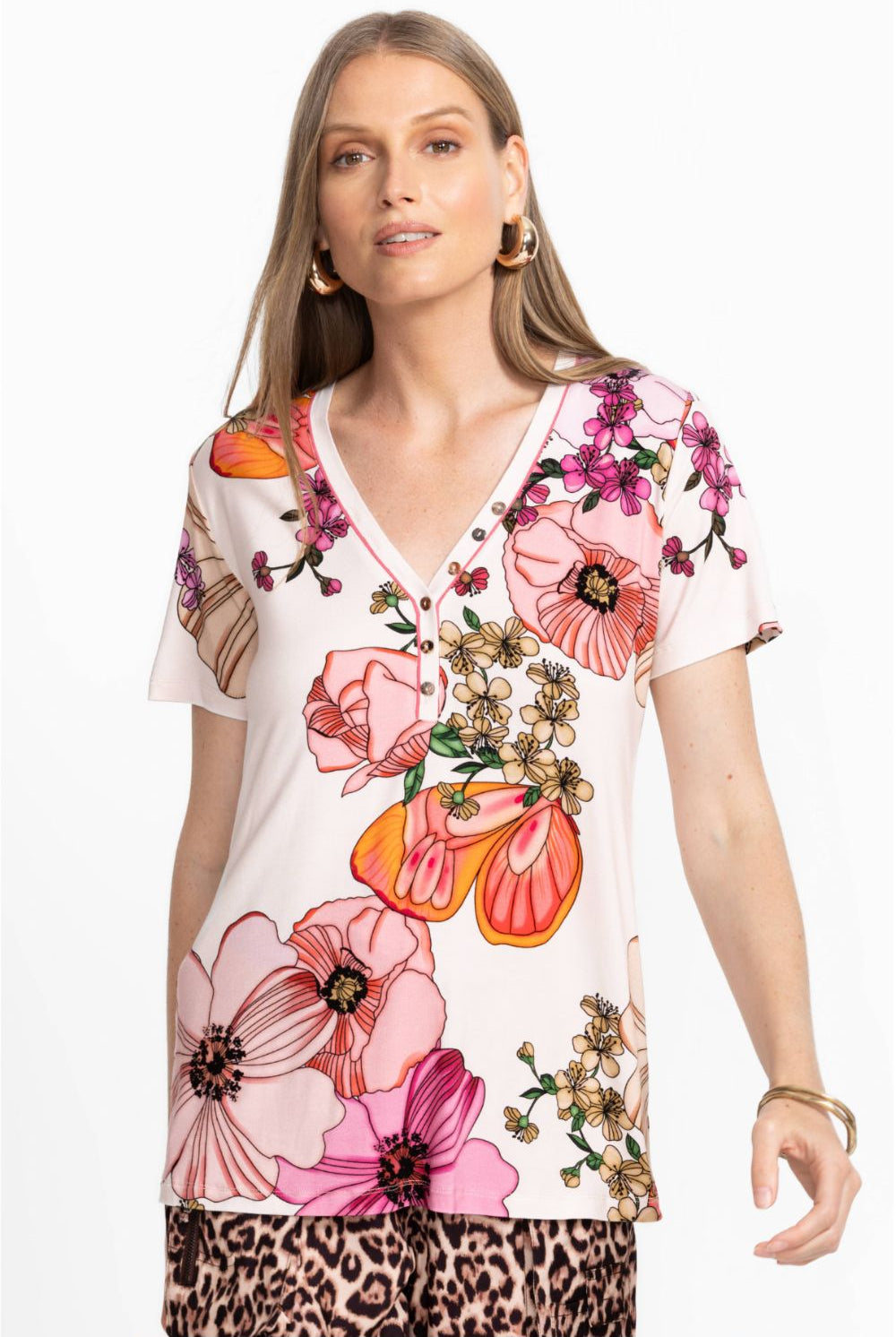 Johnny Was - The Janie Favourite Short Sleeve Henley Tee | Rosabelia - Top - Silvermaple Boutique