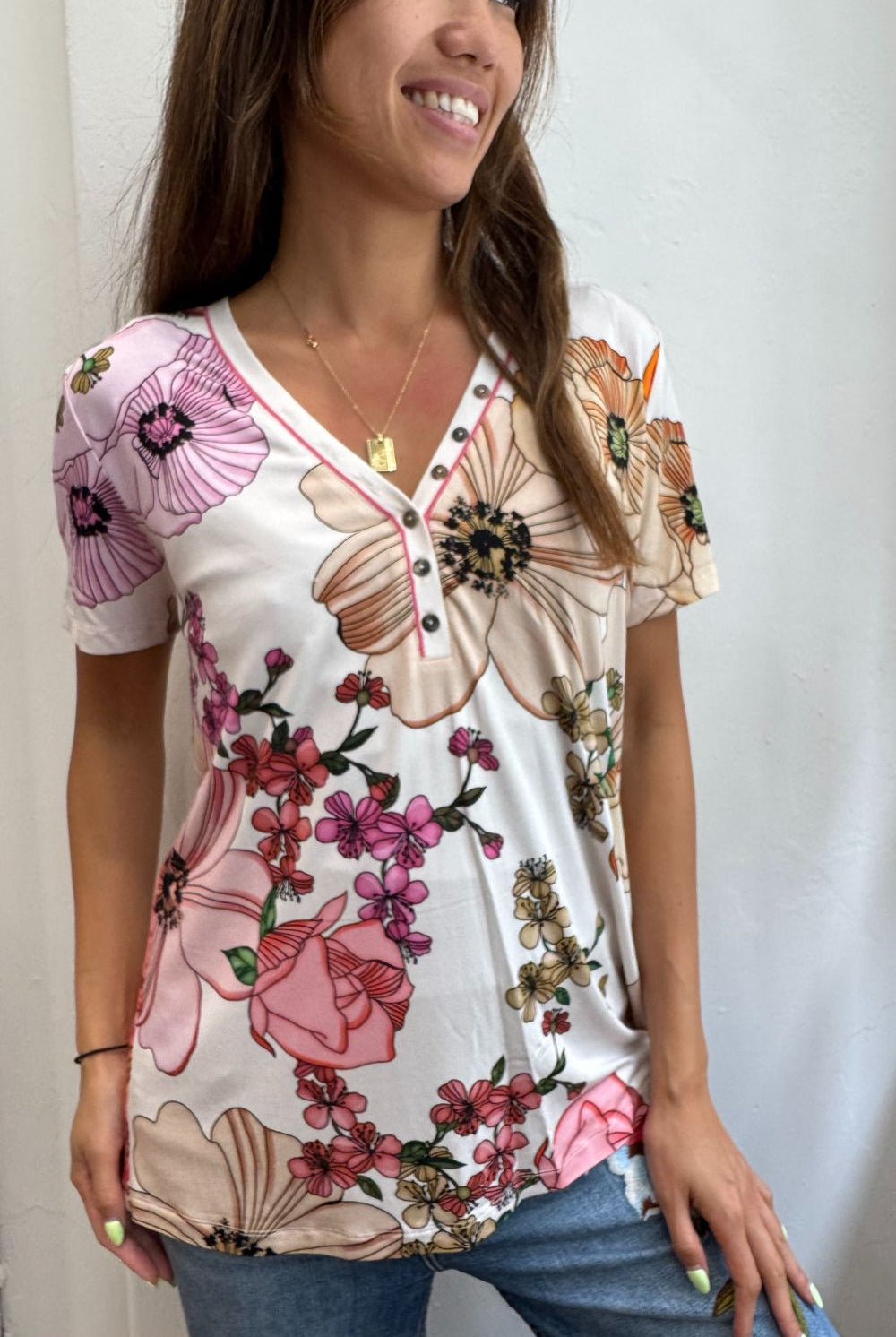 Johnny Was - The Janie Favourite Short Sleeve Henley Tee | Rosabelia - Top - Silvermaple Boutique