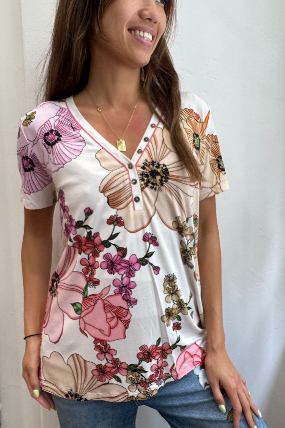 Johnny Was - The Janie Favourite Short Sleeve Henley Tee | Rosabelia - Top - Silvermaple Boutique