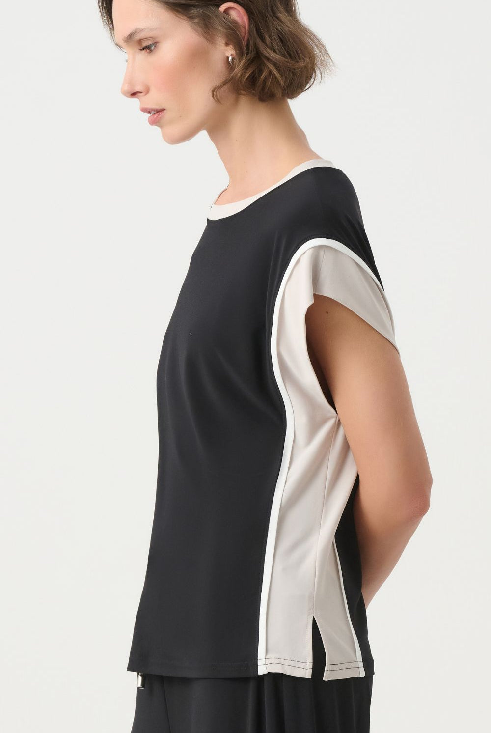 Joseph Ribkoff - Joseph Ribkoff Colorblock Cap Sleeve Top | Black/Moonstone - Top - Silvermaple Boutique