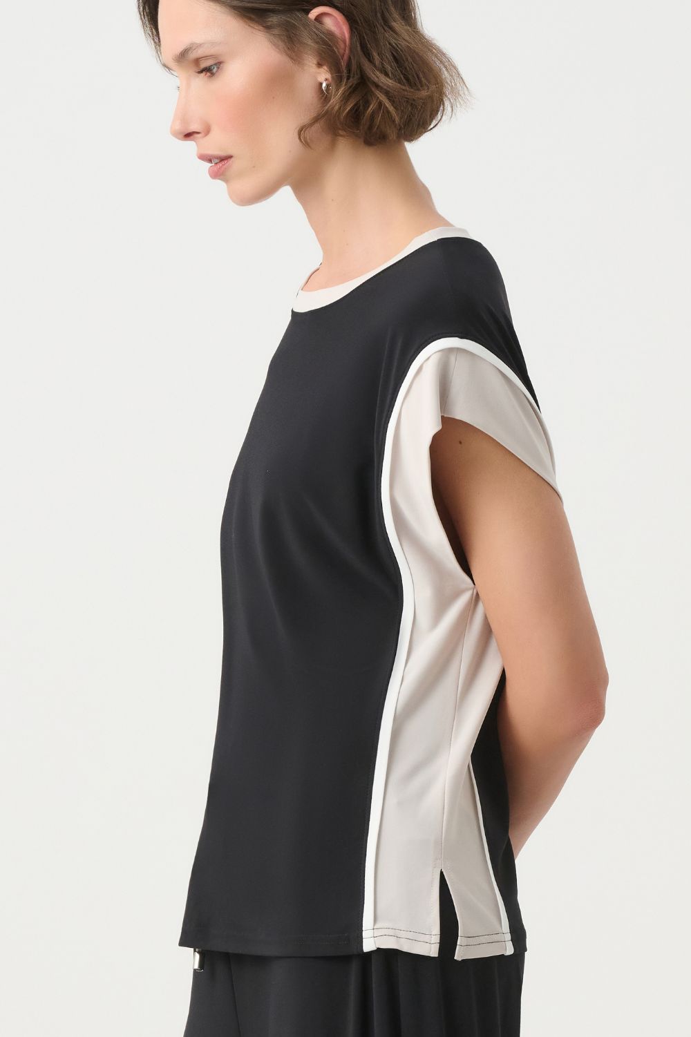 Joseph Ribkoff - Joseph Ribkoff Colorblock Cap Sleeve Top | Black/Moonstone - Top - Silvermaple Boutique
