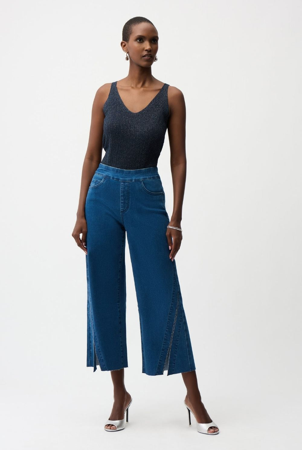 Joseph Ribkoff - Joseph Ribkoff Culotte Jeans With Rhinestones | Medium Blue - Jeans - Silvermaple Boutique