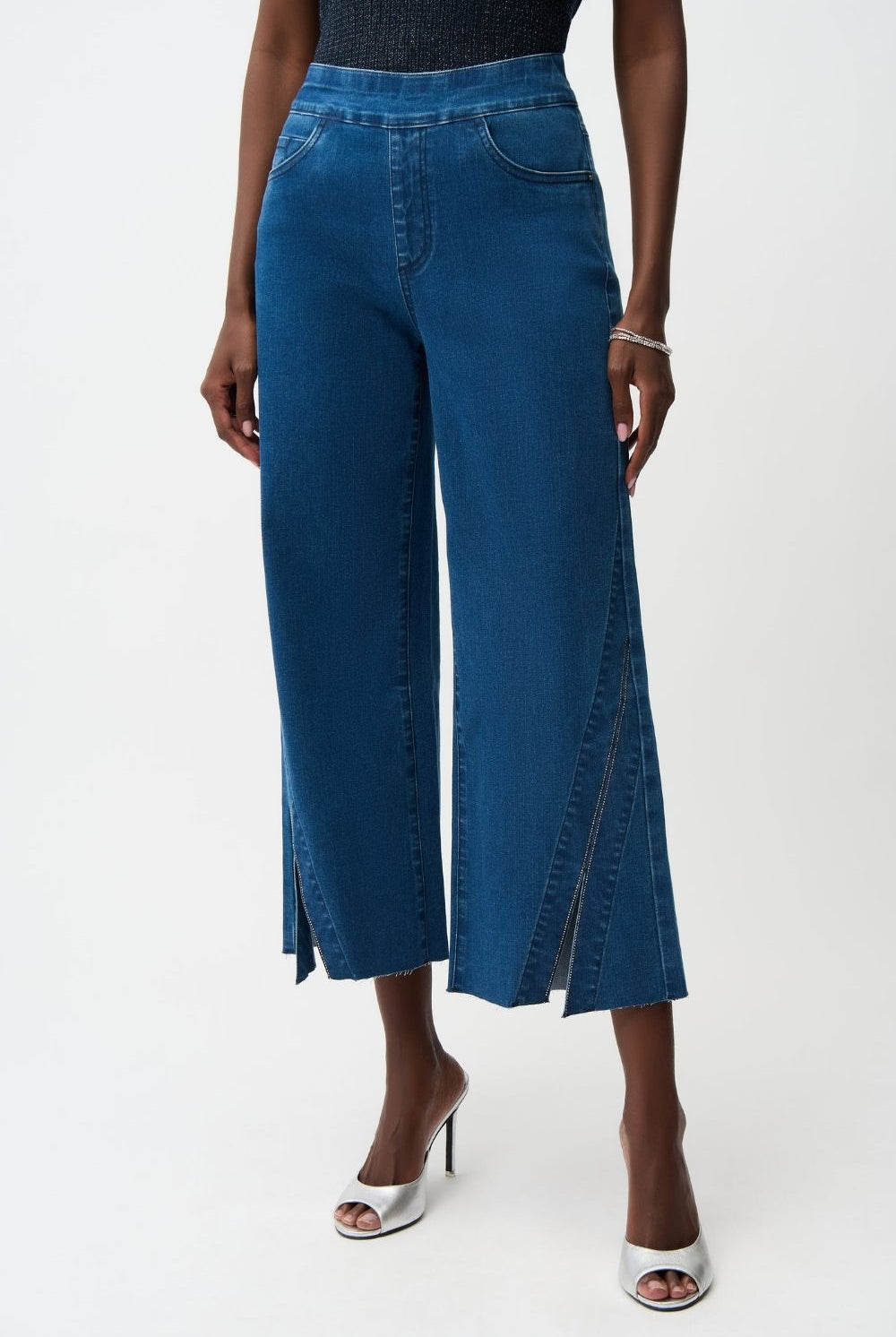 Joseph Ribkoff - Joseph Ribkoff Culotte Jeans With Rhinestones | Medium Blue - Jeans - Silvermaple Boutique