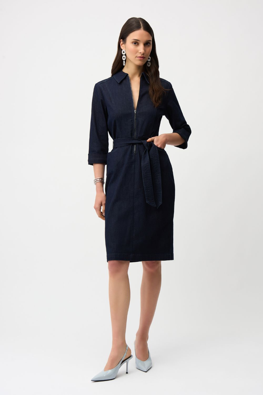 Joseph Ribkoff - Joseph Ribkoff Denim Dress With Half Zip & Belt | Dark Denim - Dress - Silvermaple Boutique
