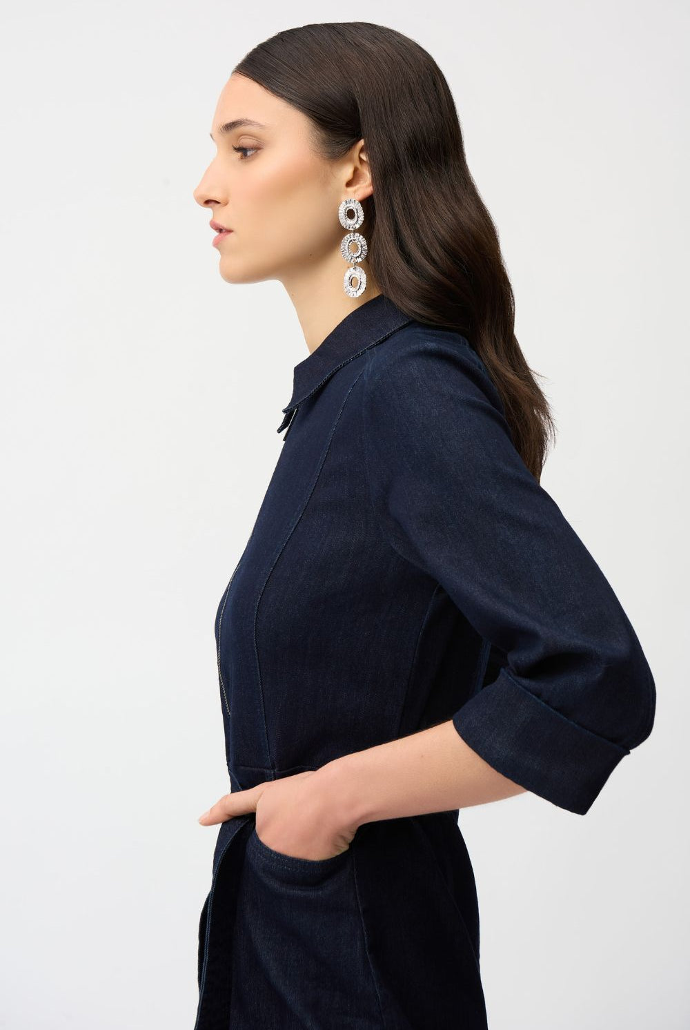 Joseph Ribkoff - Joseph Ribkoff Denim Dress With Half Zip & Belt | Dark Denim - Dress - Silvermaple Boutique