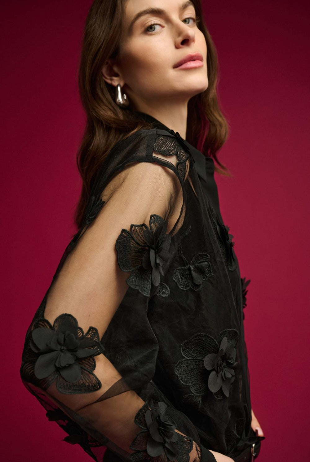 Joseph Ribkoff - Joseph Ribkoff Flower Appliqué Blouse | Black - Blouse - Silvermaple Boutique