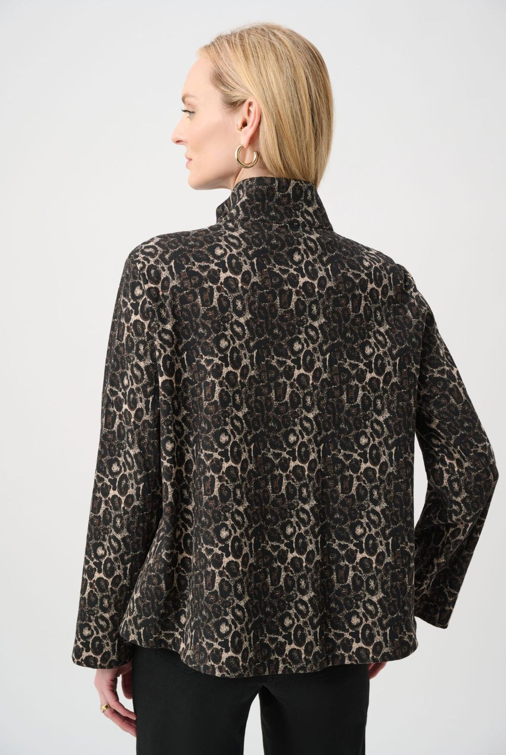 Joseph Ribkoff - Joseph Ribkoff Jacquard Animal Print Trapeze Jacket | Black/Multi - Jacket - Silvermaple Boutique