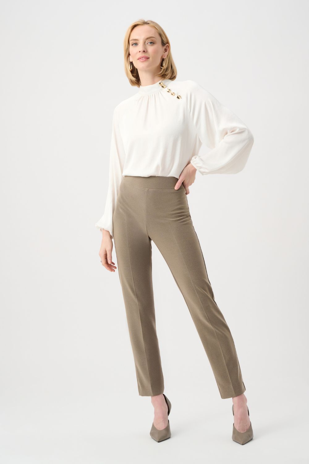 Joseph Ribkoff - Joseph Ribkoff Melange Silky Knit Straight Leg Pants | Taupe Melange - Pants - Silvermaple Boutique