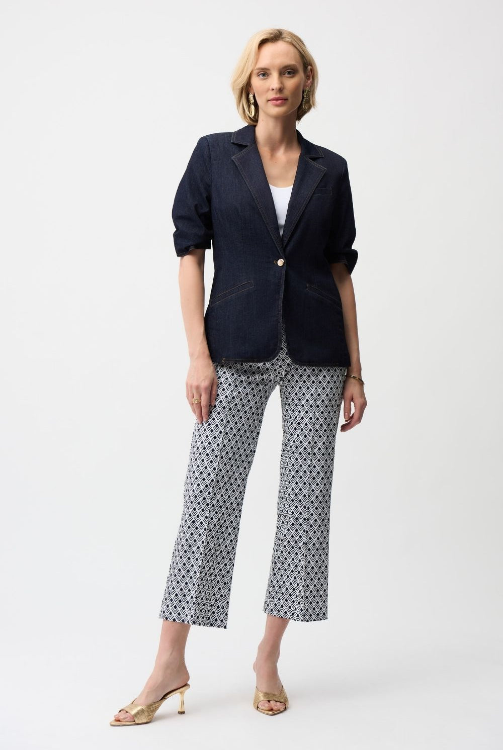 Joseph Ribkoff - Joseph Ribkoff Millennium Geometric Pull-On Pants | Midnight/Vanilla - Pants - Silvermaple Boutique