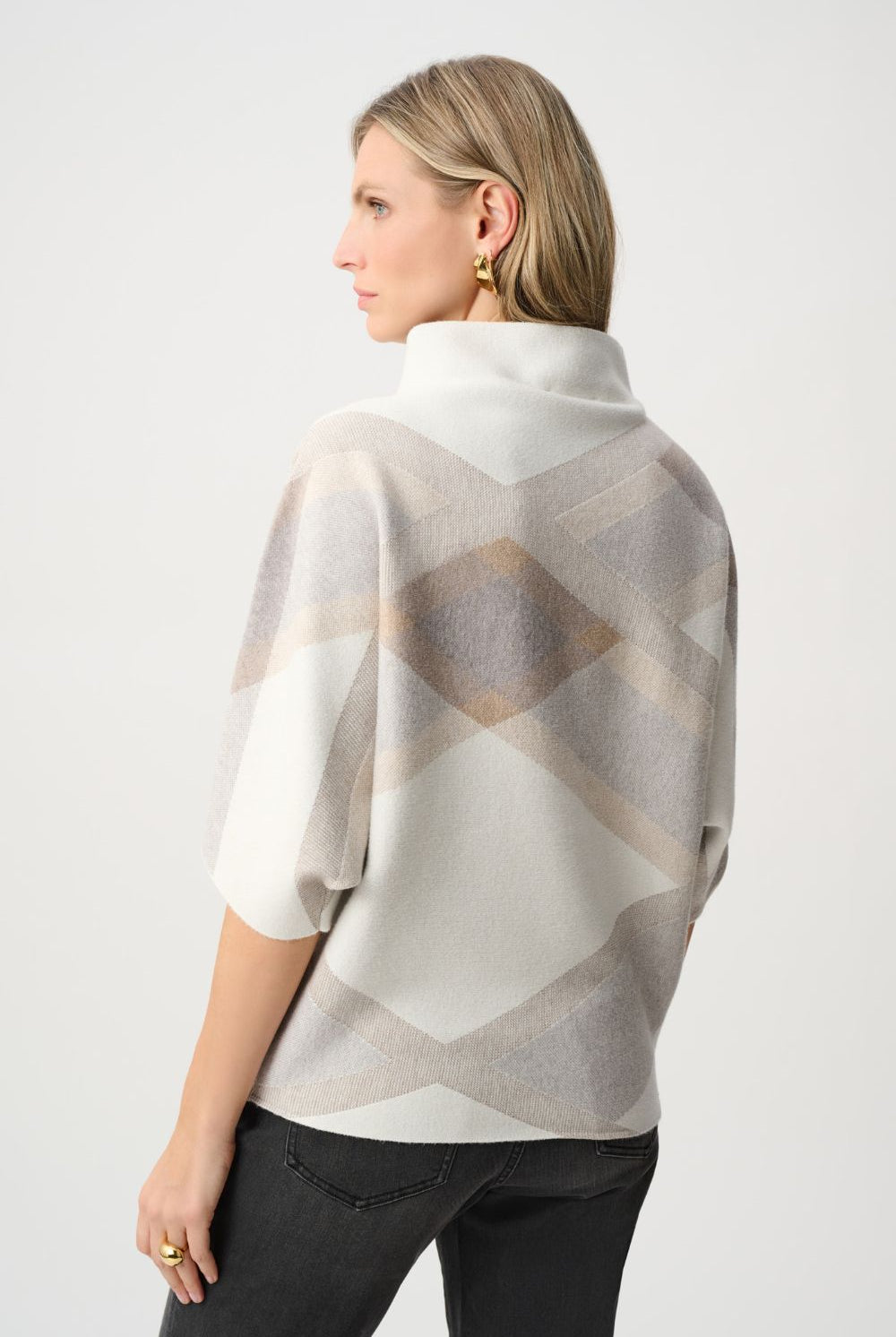 Joseph Ribkoff - Joseph Ribkoff Plaid Funnel-Neck Sweater | Winter White - Sweater - Silvermaple Boutique