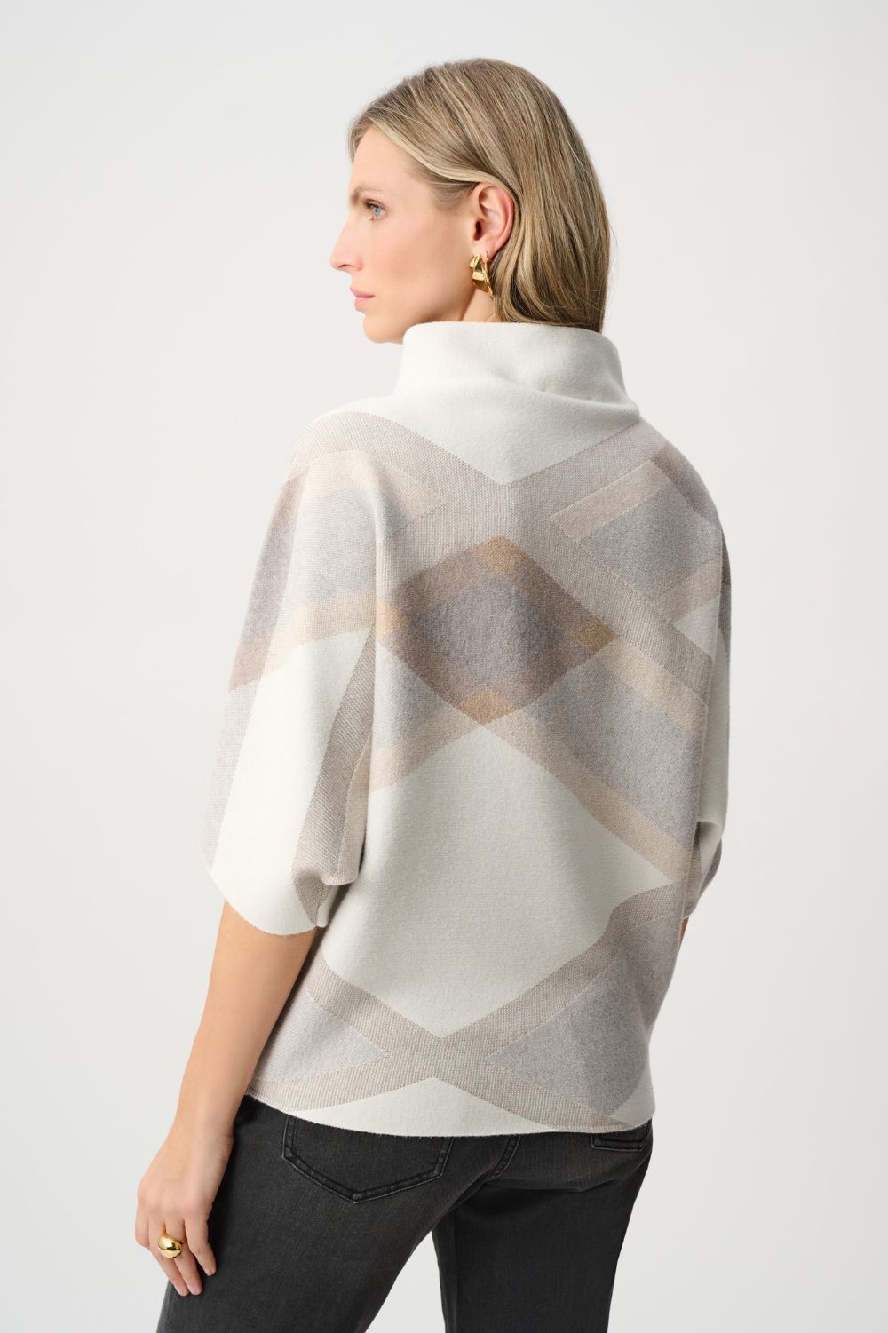 Joseph Ribkoff - Joseph Ribkoff Plaid Funnel-Neck Sweater | Winter White - Sweater - Silvermaple Boutique