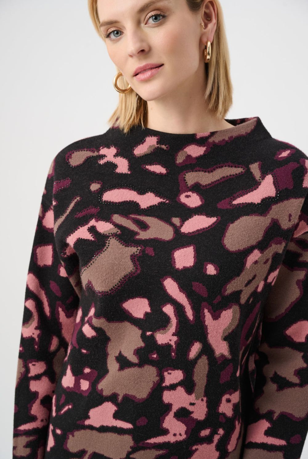 Joseph Ribkoff - Joseph Ribkoff Rhinestone Jacquard Sweater | Black/Multi - Sweater - Silvermaple Boutique