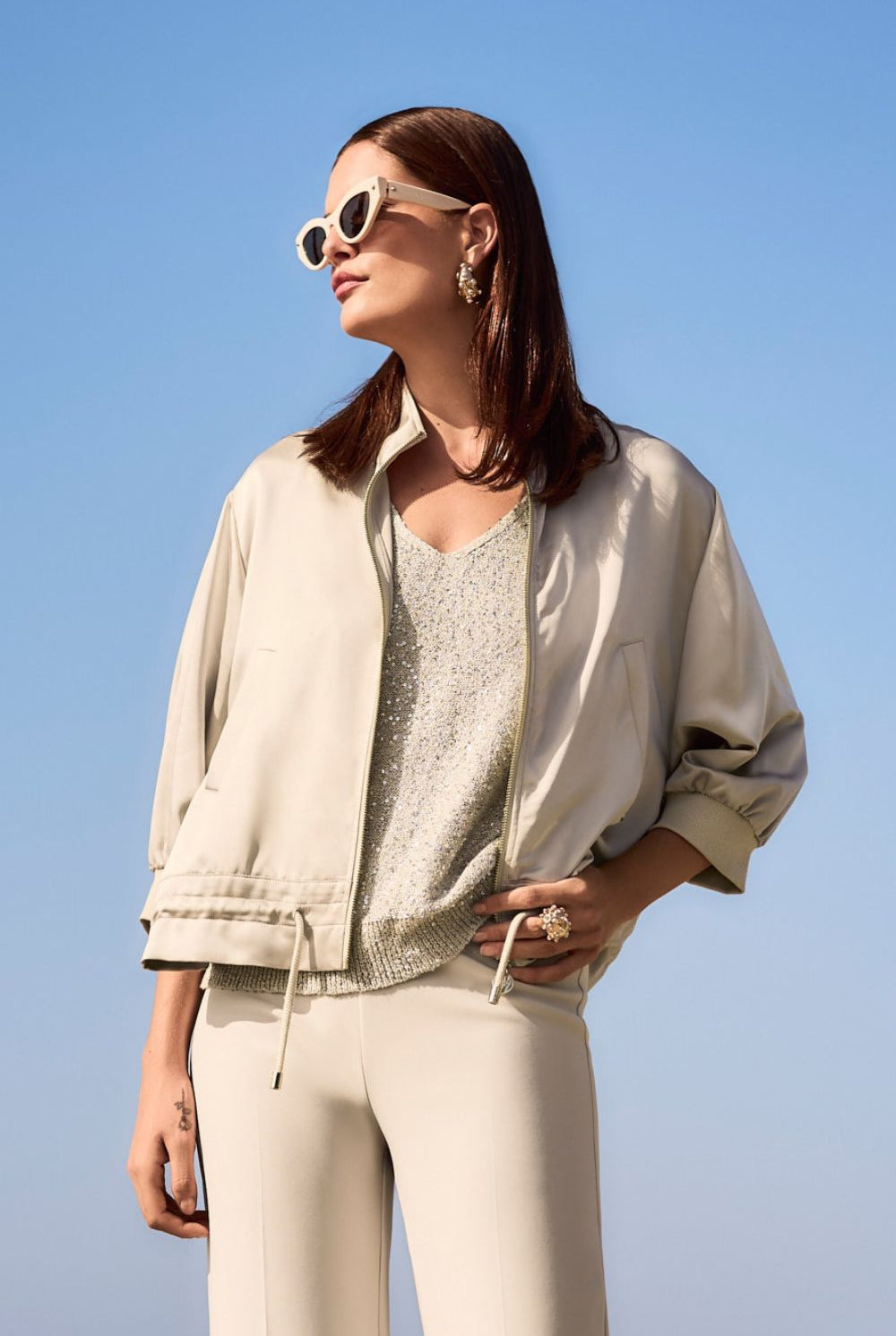 Joseph Ribkoff - Joseph Ribkoff Satin Blouson Jacket | Moonstone - Jacket - Silvermaple Boutique