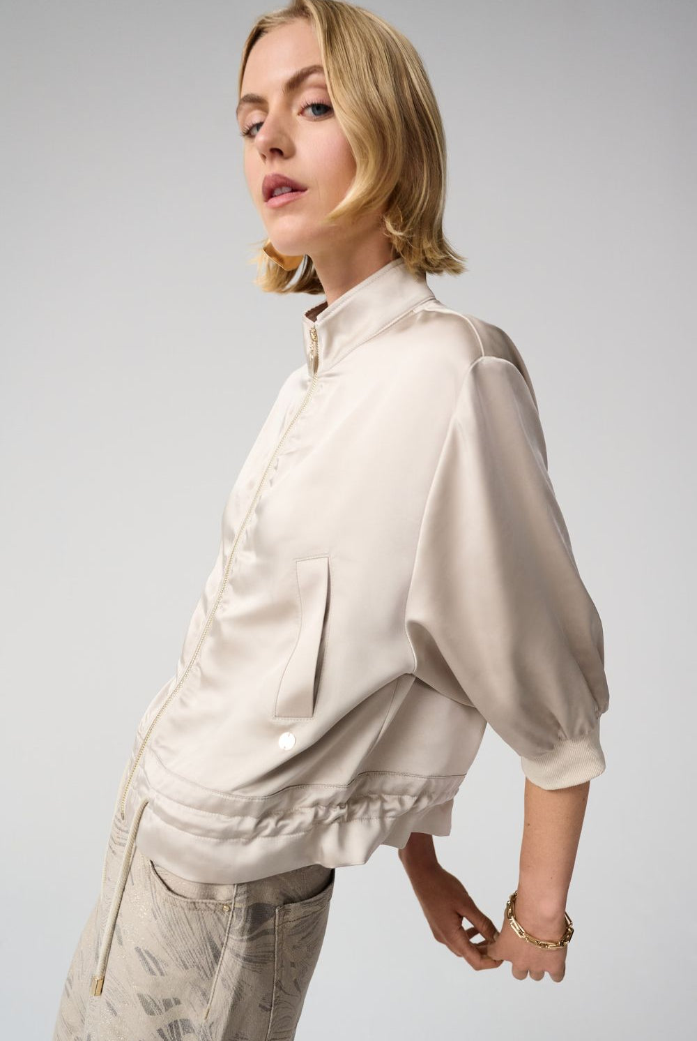 Joseph Ribkoff - Joseph Ribkoff Satin Blouson Jacket | Moonstone - Jacket - Silvermaple Boutique