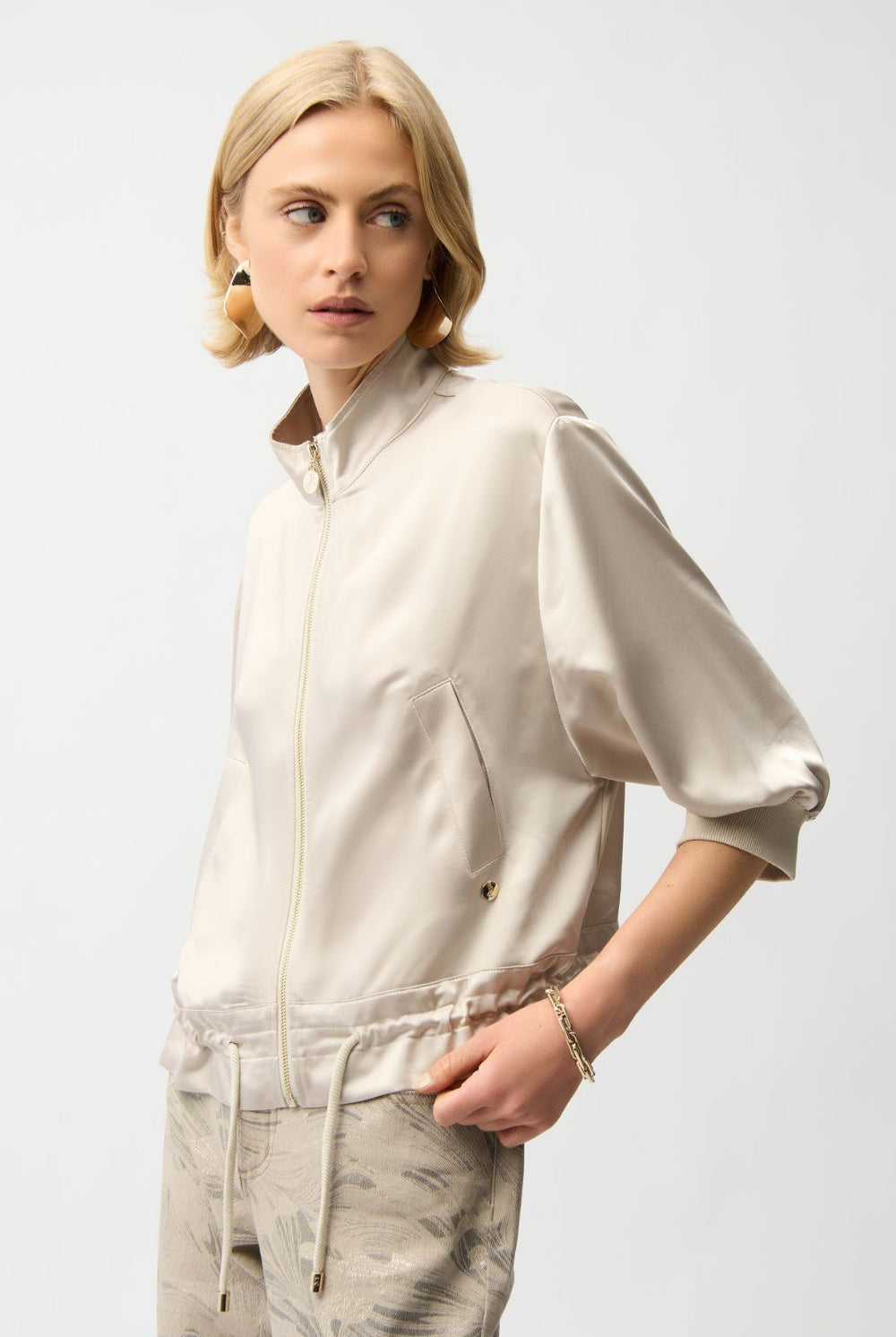 Joseph Ribkoff - Joseph Ribkoff Satin Blouson Jacket | Moonstone - Jacket - Silvermaple Boutique