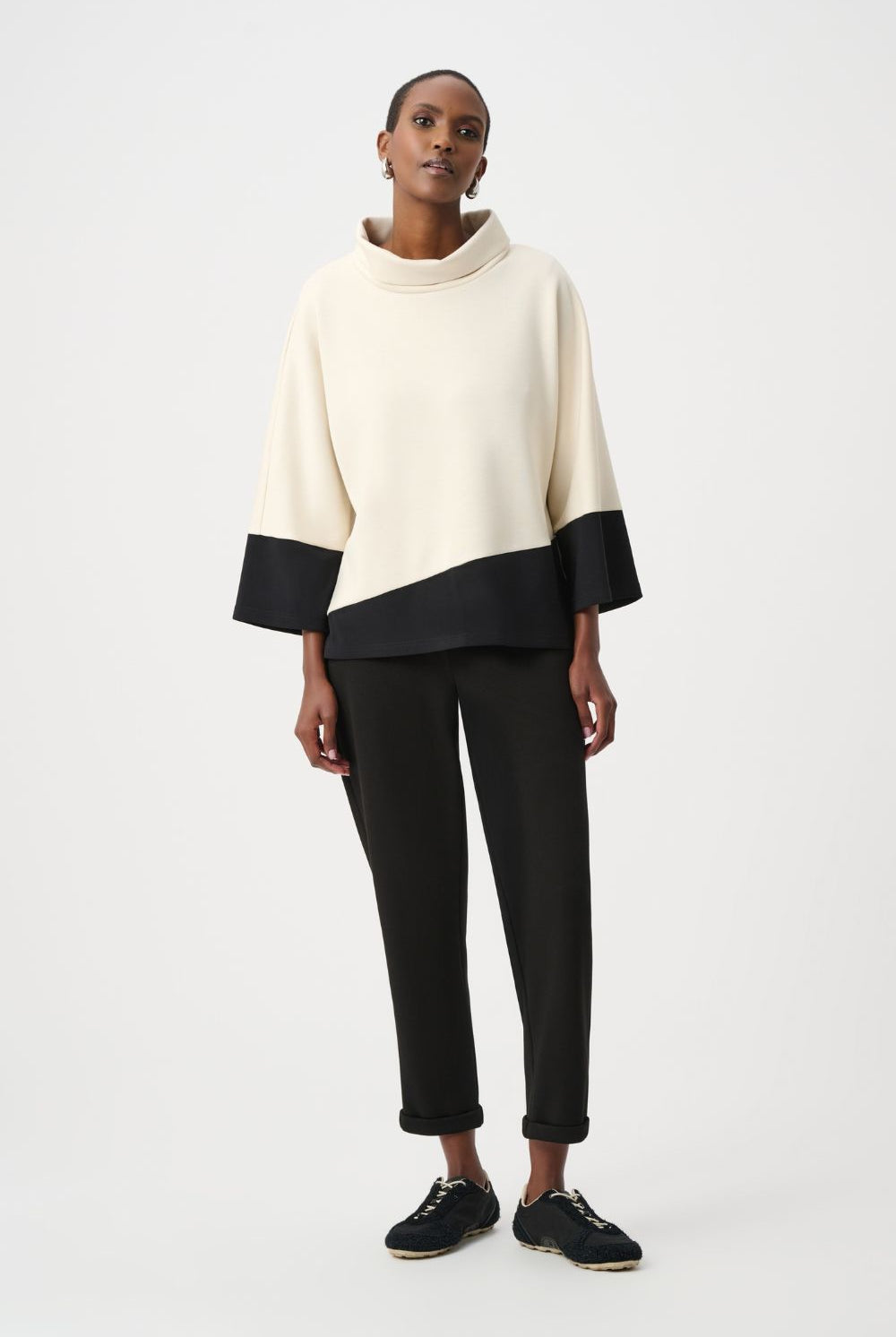 Joseph Ribkoff - Joseph Ribkoff Scuba Jersey Trapeze Top | Birch/Black - Top - Silvermaple Boutique